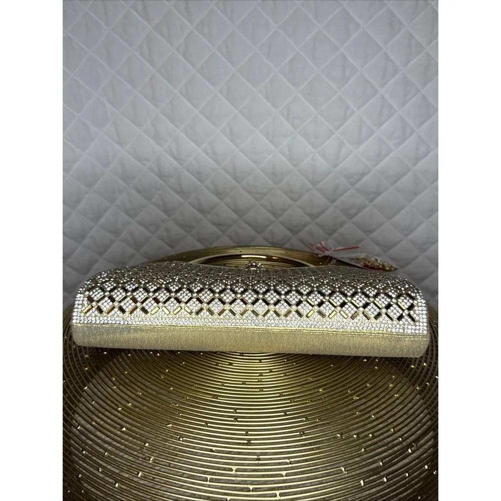 New with Tags Women’s Evening Bag Gala Gold Rhinestone Clutch Detachable‎ Strap